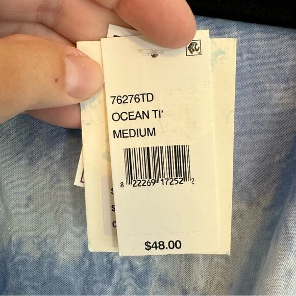 Raviya Women's Blue Tie-Dyed Lace Trim Bell-Sleeve Tiered Cover-Up Medium NWT - Picture 8 of 12